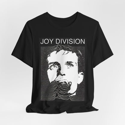 A black graphic t-shirt featuring iconic album art graphic of Joy Division.
