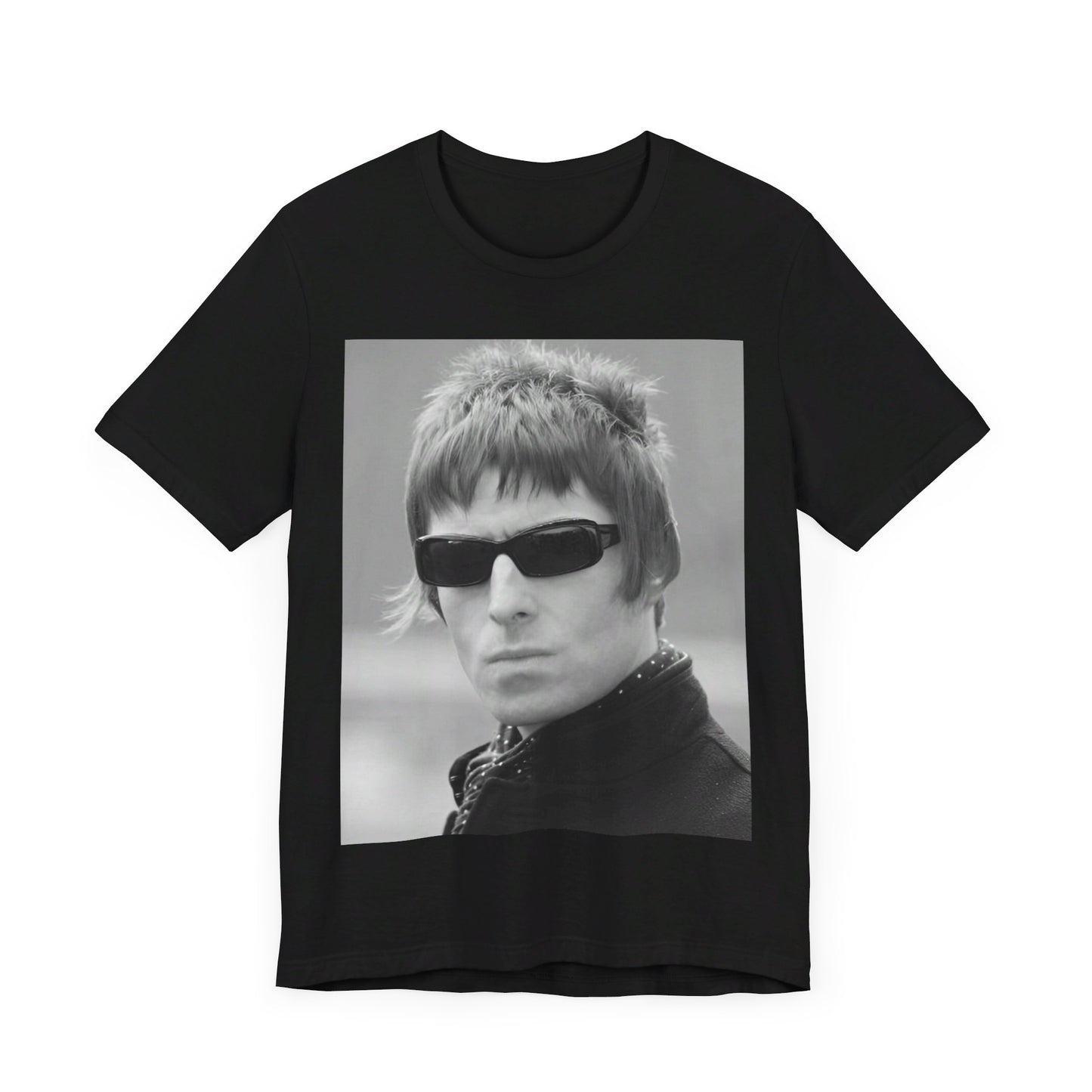A black graphic t-shirt featuring a vintage graphic related to Oasis's 'Wonderwall' song or era.