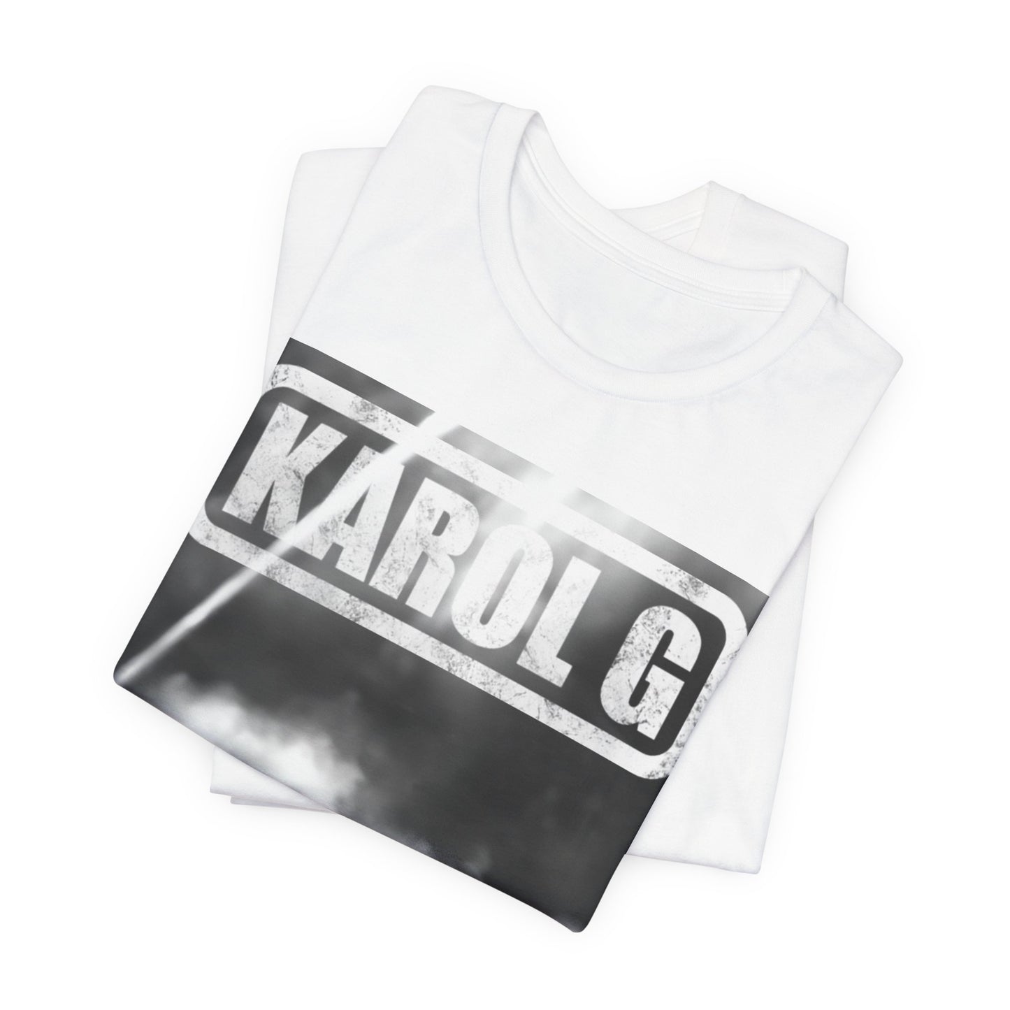 A black graphic t-shirt featuring a black and white graphic or photo of Karol G performing live on stage.