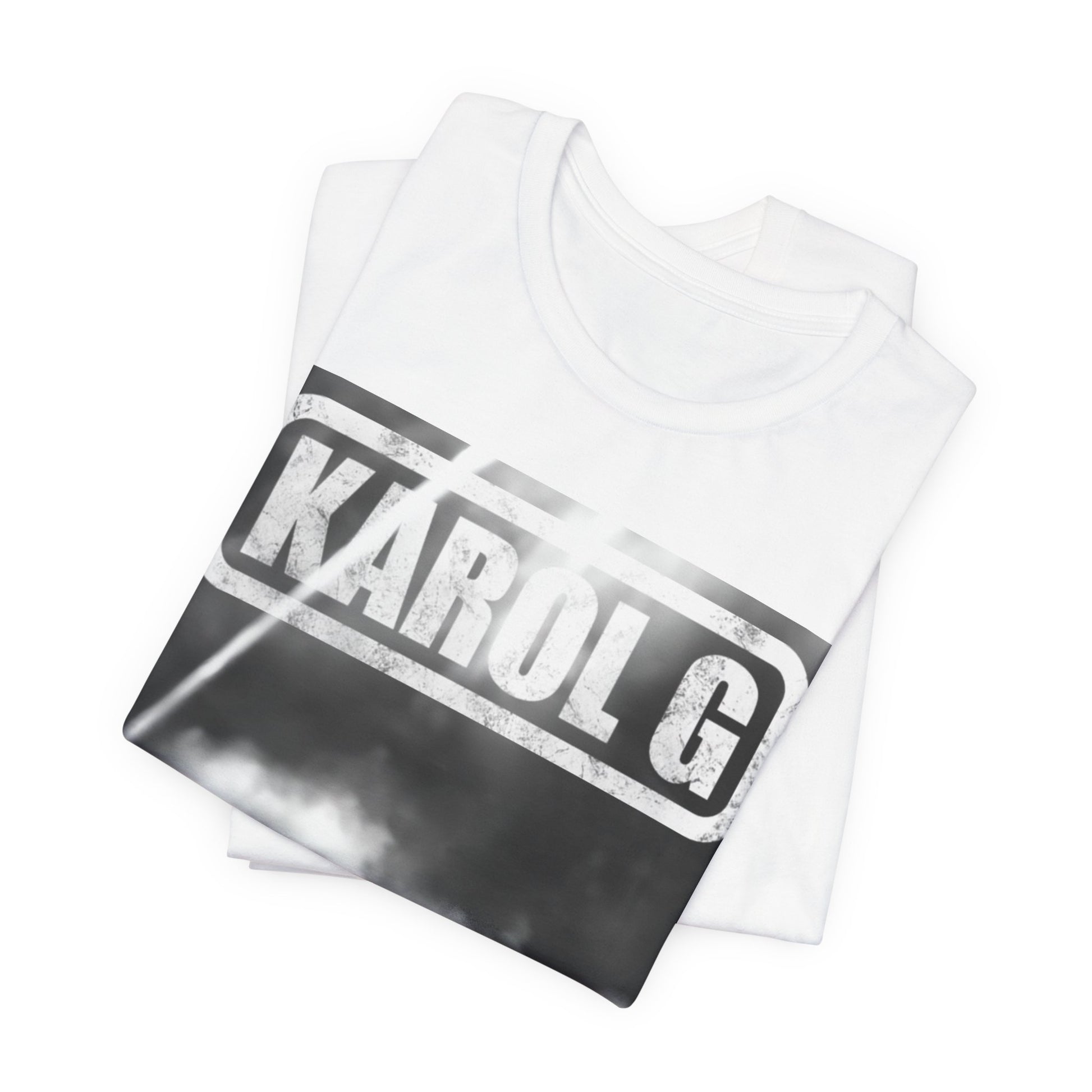 A black graphic t-shirt featuring a black and white graphic or photo of Karol G performing live on stage.