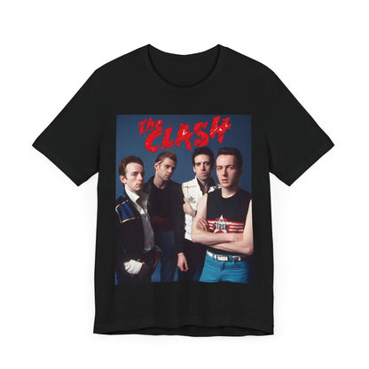A black graphic t-shirt featuring a vintage graphic related to The Clash's 'Combat Rock' album era.