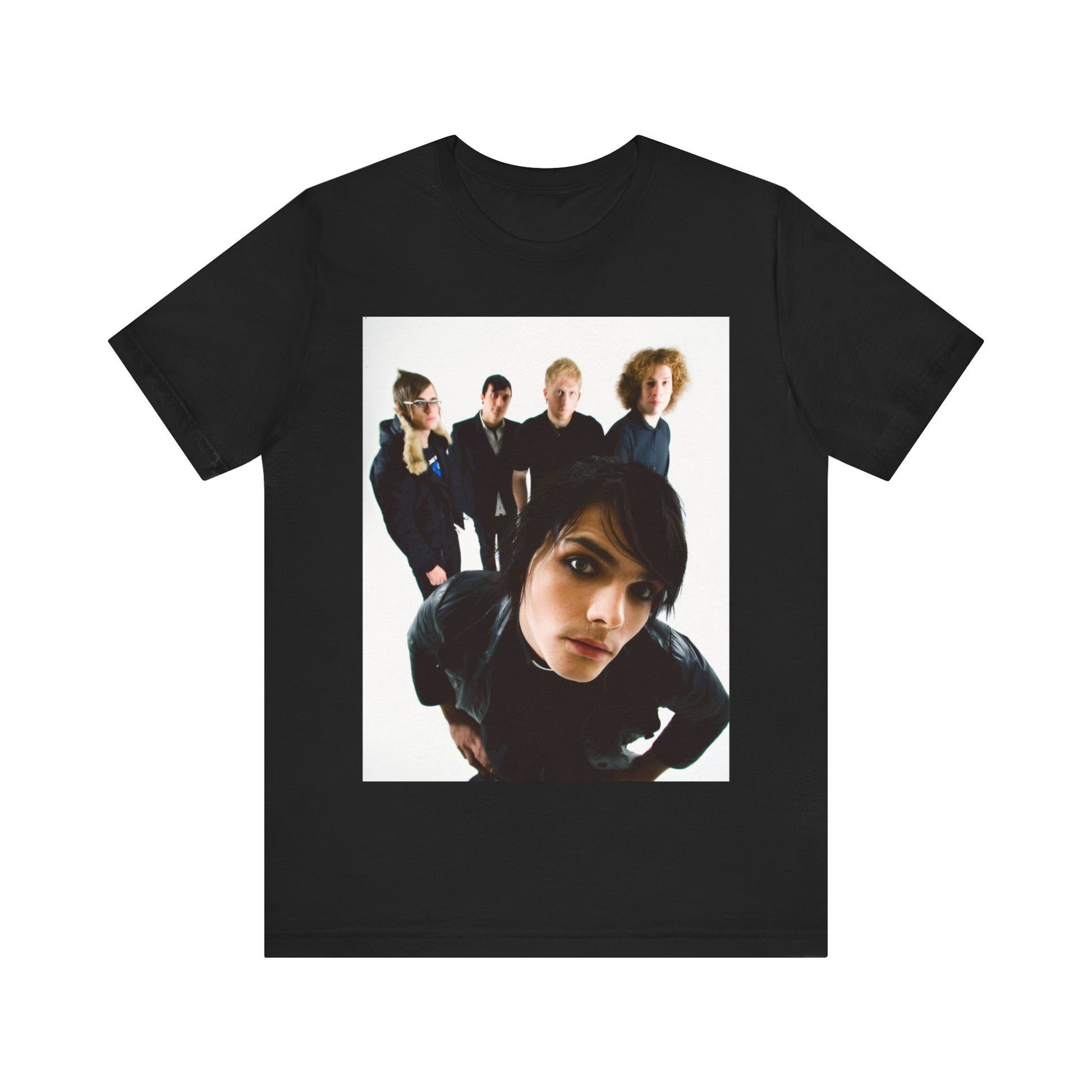 A black graphic t-shirt featuring a vintage emo revival graphic for My Chemical Romance.