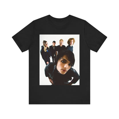 A black graphic t-shirt featuring a vintage emo revival graphic for My Chemical Romance.