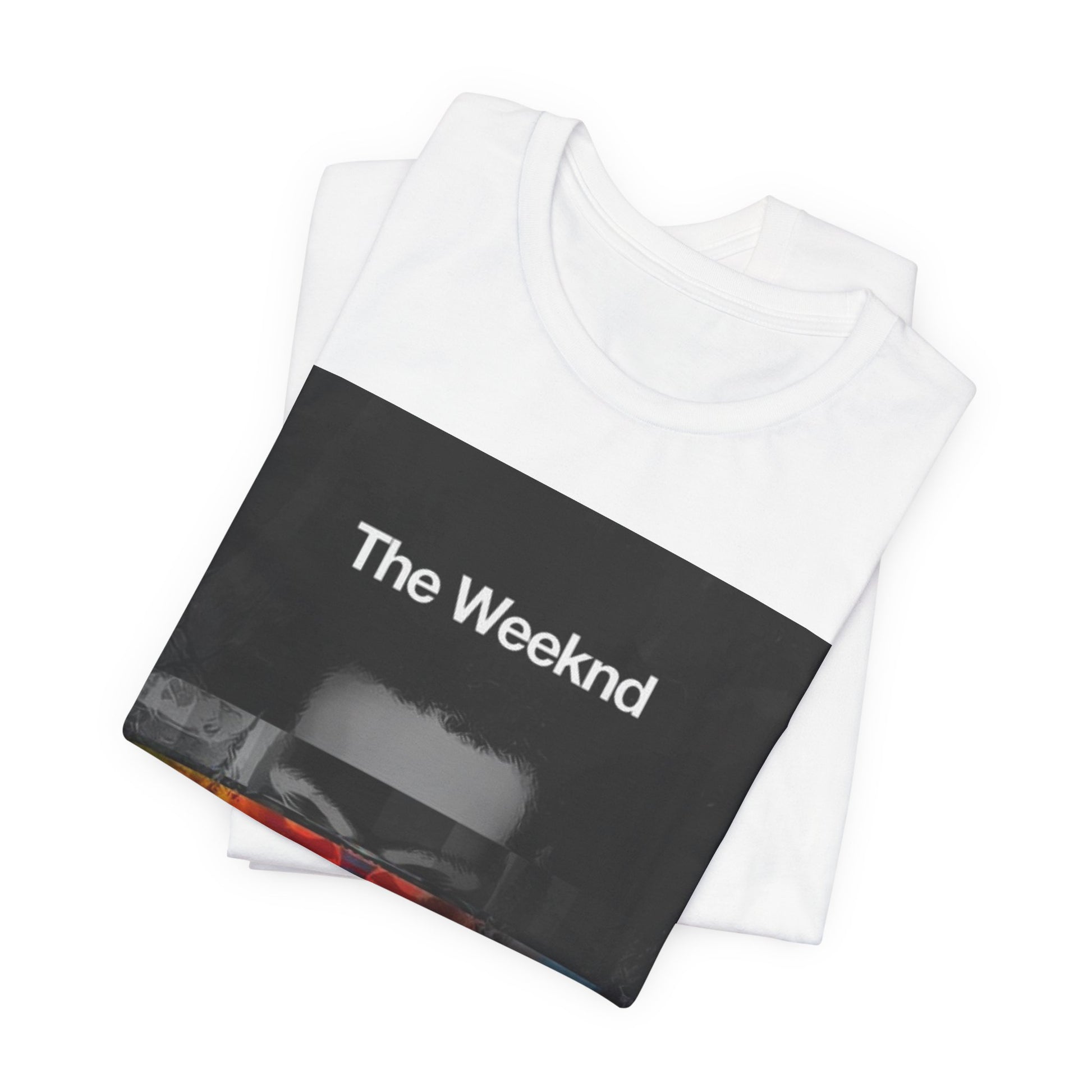 A black graphic t-shirt featuring a retro graphic related to The Weeknd's 'House of Balloons' mixtape.