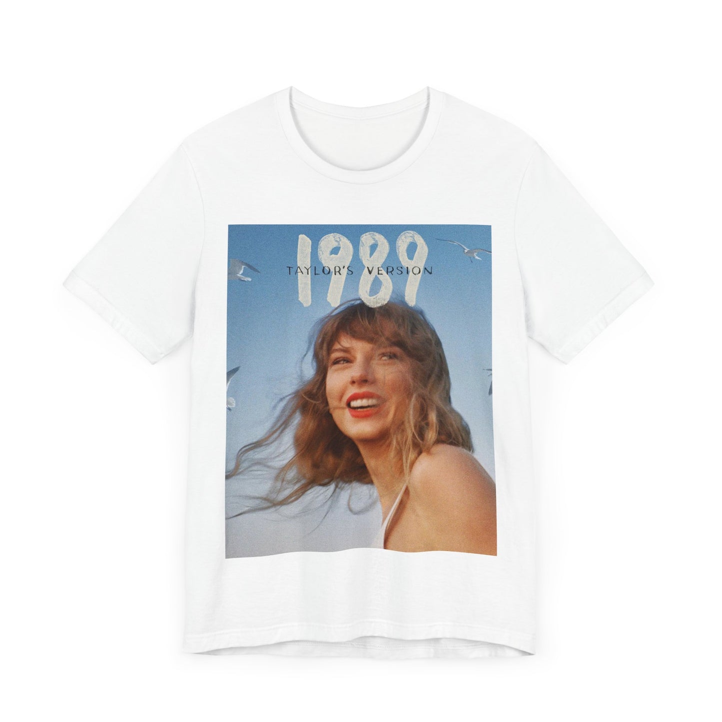 A black graphic t-shirt featuring a graphic related to Taylor Swift's 1989 album.