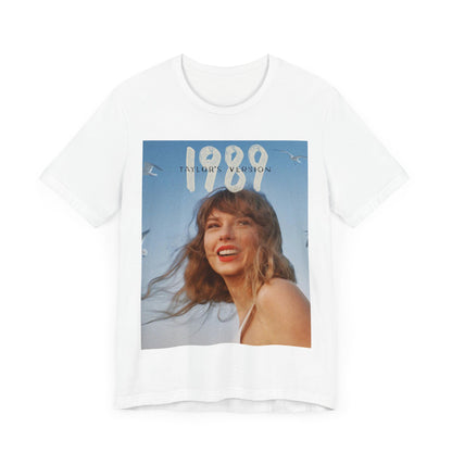 A black graphic t-shirt featuring a graphic related to Taylor Swift's 1989 album.