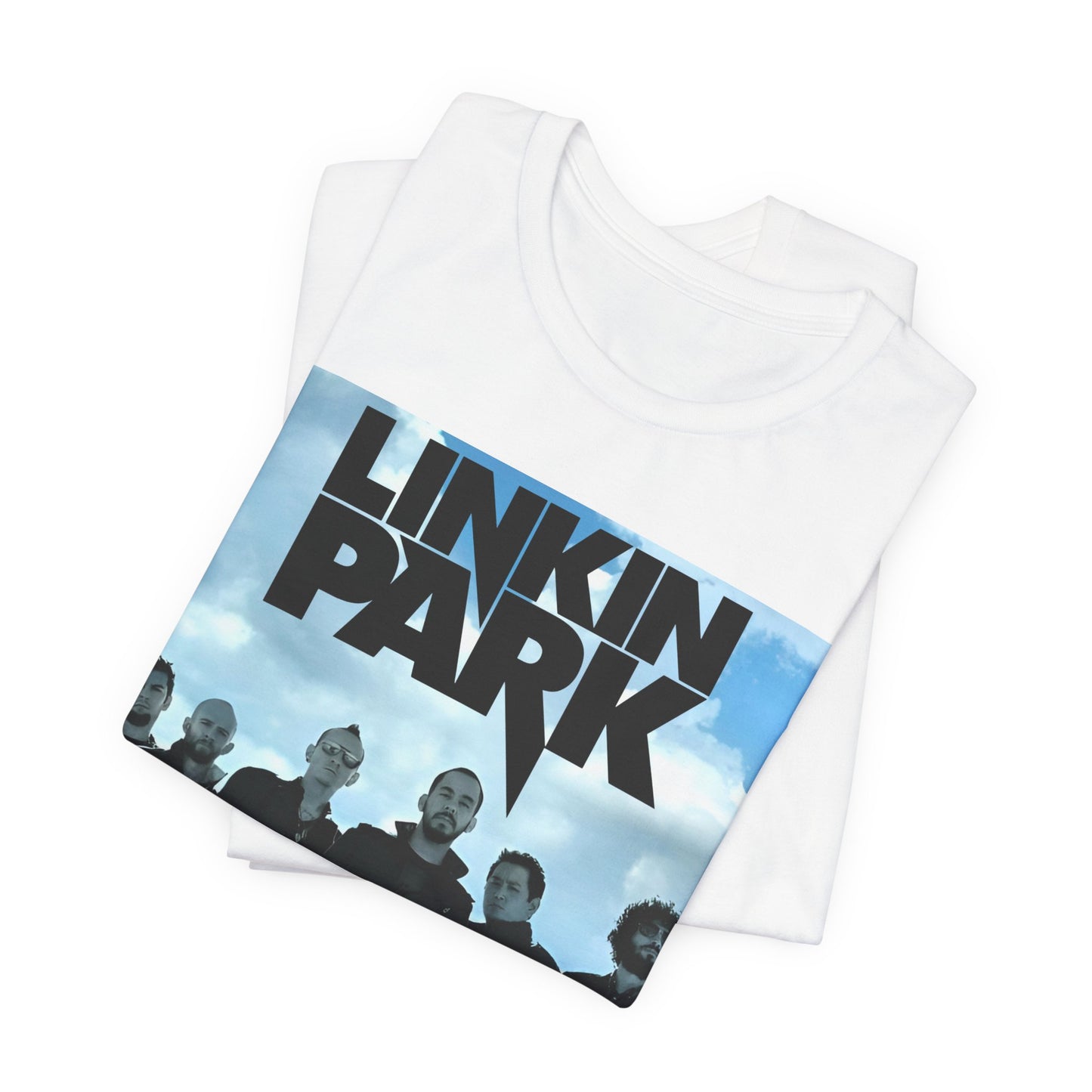 A black graphic t-shirt featuring a vintage graphic related to Linkin Park's 'In the End' song or era.