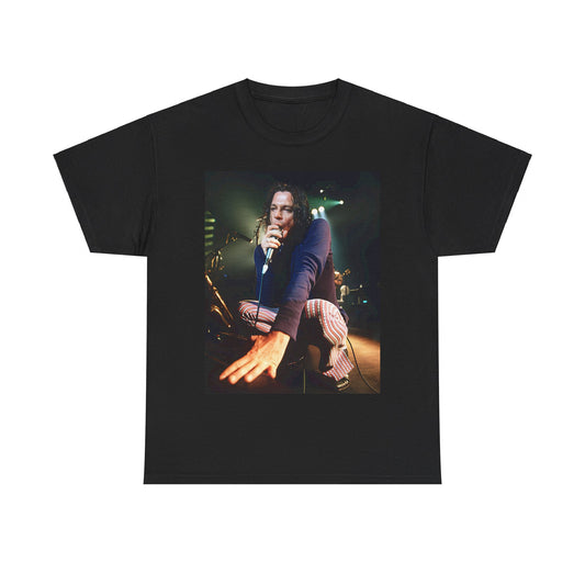 A black graphic t-shirt featuring a graphic related to INXS's 'Elegantly Wasted' album era.
