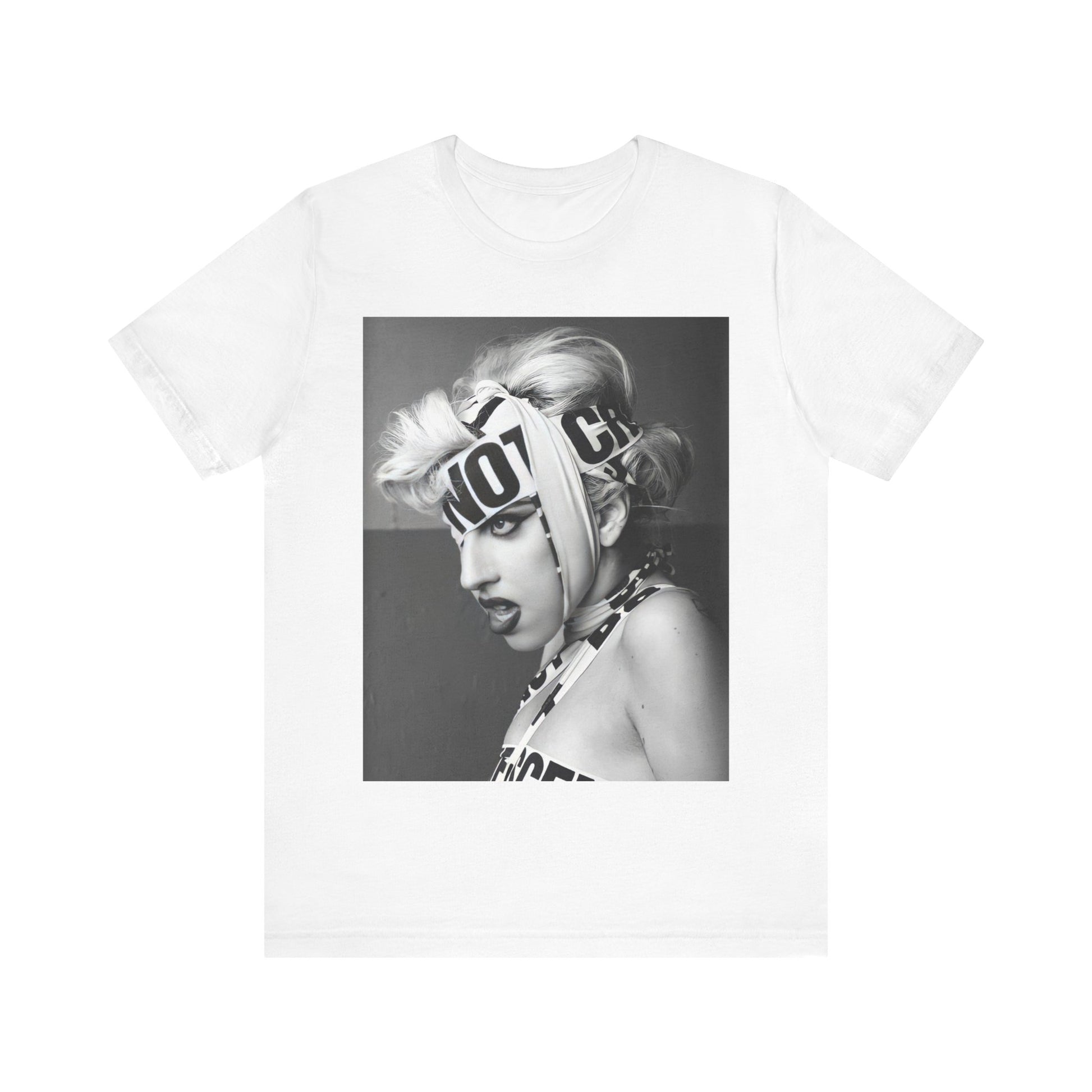 A black graphic t-shirt featuring a glam graphic related to Lady Gaga's 'Born This Way' album era.