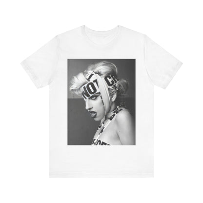 A black graphic t-shirt featuring a glam graphic related to Lady Gaga's 'Born This Way' album era.