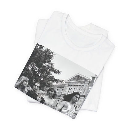 A black graphic t-shirt featuring a retro black and white monochrome graphic or photo of Maneskin.