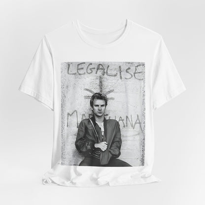 A black graphic t-shirt featuring a graphic of The Police with reggae-influenced pop elements.