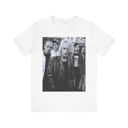 A black graphic t-shirt featuring a cool experimental rock graphic of Radiohead.
