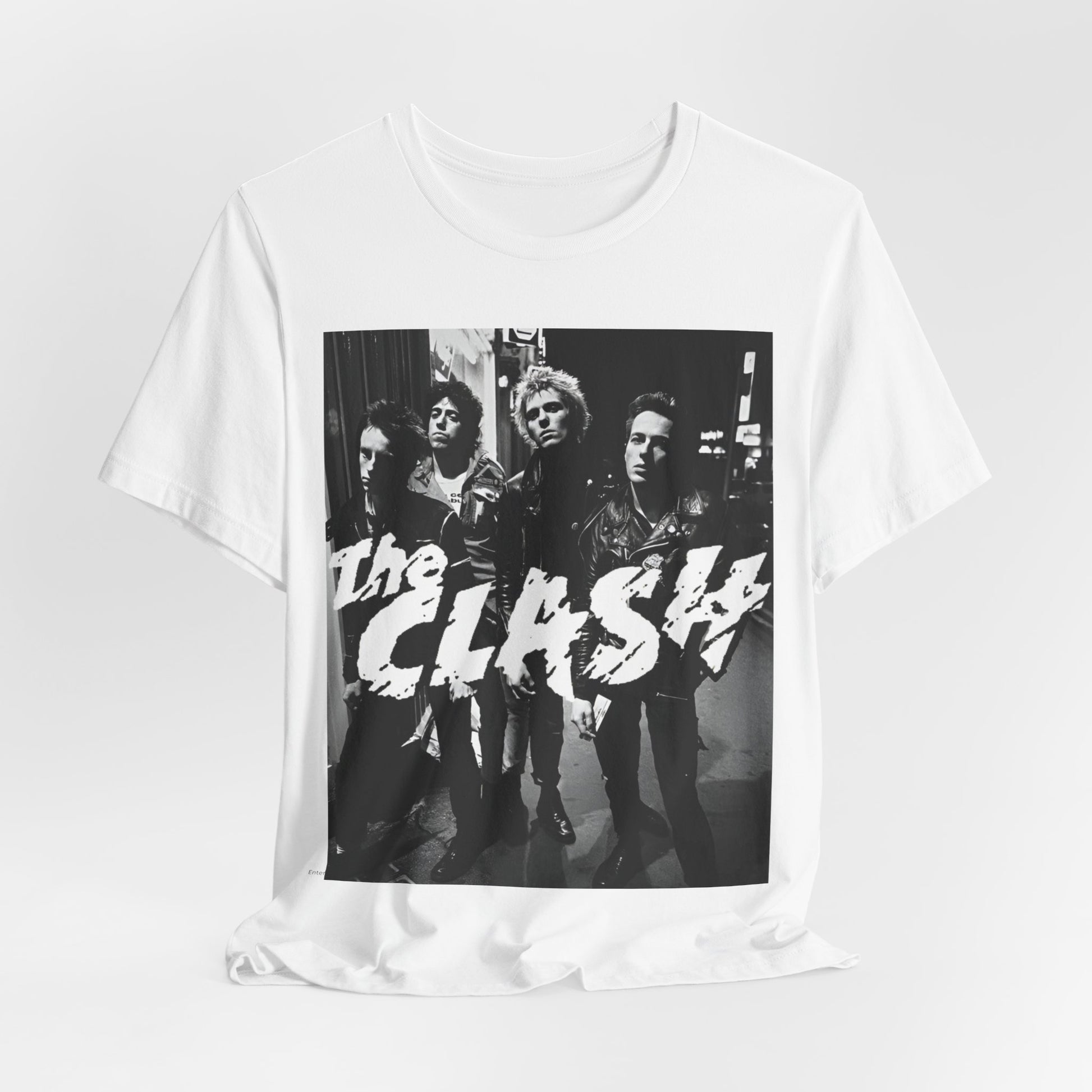 A black graphic t-shirt featuring a graphic related to The Clash's 'London Calling' album era.