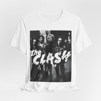 A black graphic t-shirt featuring a graphic related to The Clash's 'London Calling' album era.