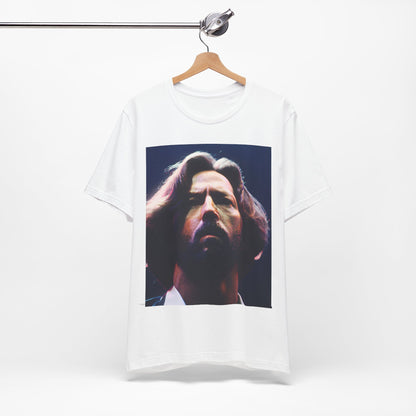 A black graphic t-shirt featuring a graphic related to Eric Clapton's 'Tears in Heaven' song or era.