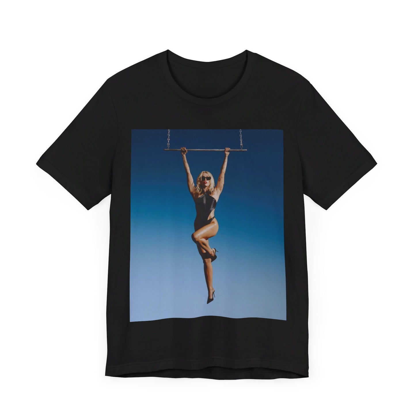 A black graphic t-shirt featuring a graphic related to Miley Cyrus' 'Endless Summer Vacation' album.