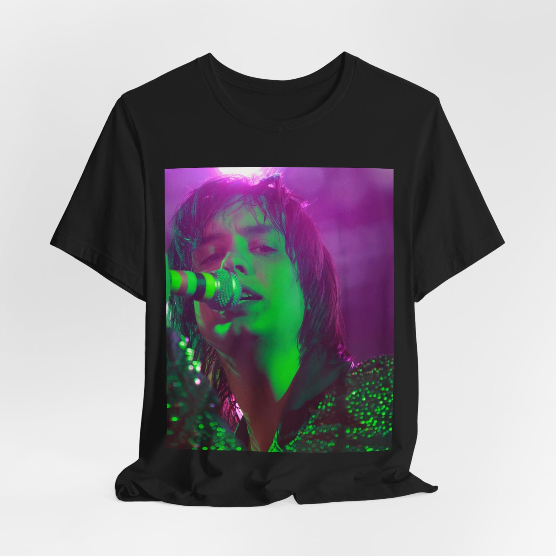 A black graphic t-shirt featuring a graphic related to The Strokes and the early 2000s rock revival.
