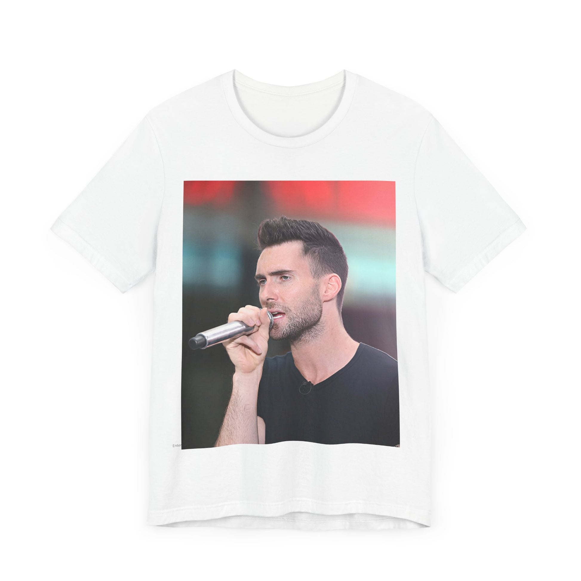 A stylized graphic inspired by the Maroon 5 song "Moves Like Jagger," with funky, retro design elements, on a t-shirt.