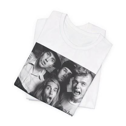 A black graphic t-shirt featuring an early days energy graphic of Red Hot Chili Peppers.
