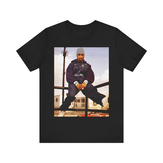 A black graphic t-shirt featuring a timeless rap legend graphic of Tupac.