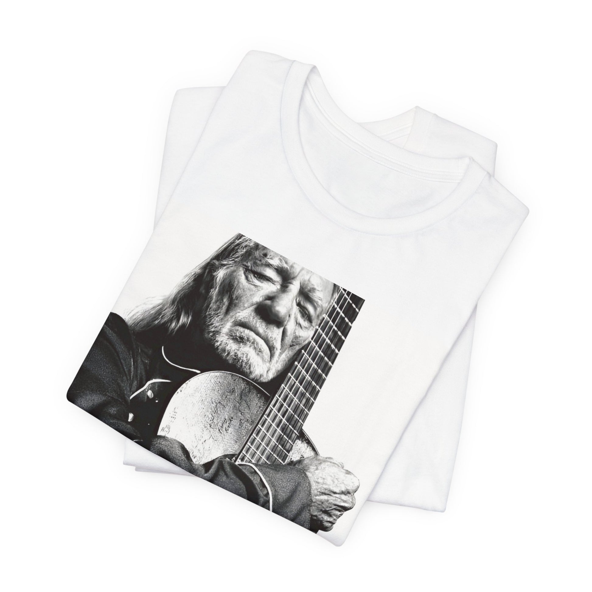 A black graphic t-shirt featuring a vintage country legend graphic of Willie Nelson.