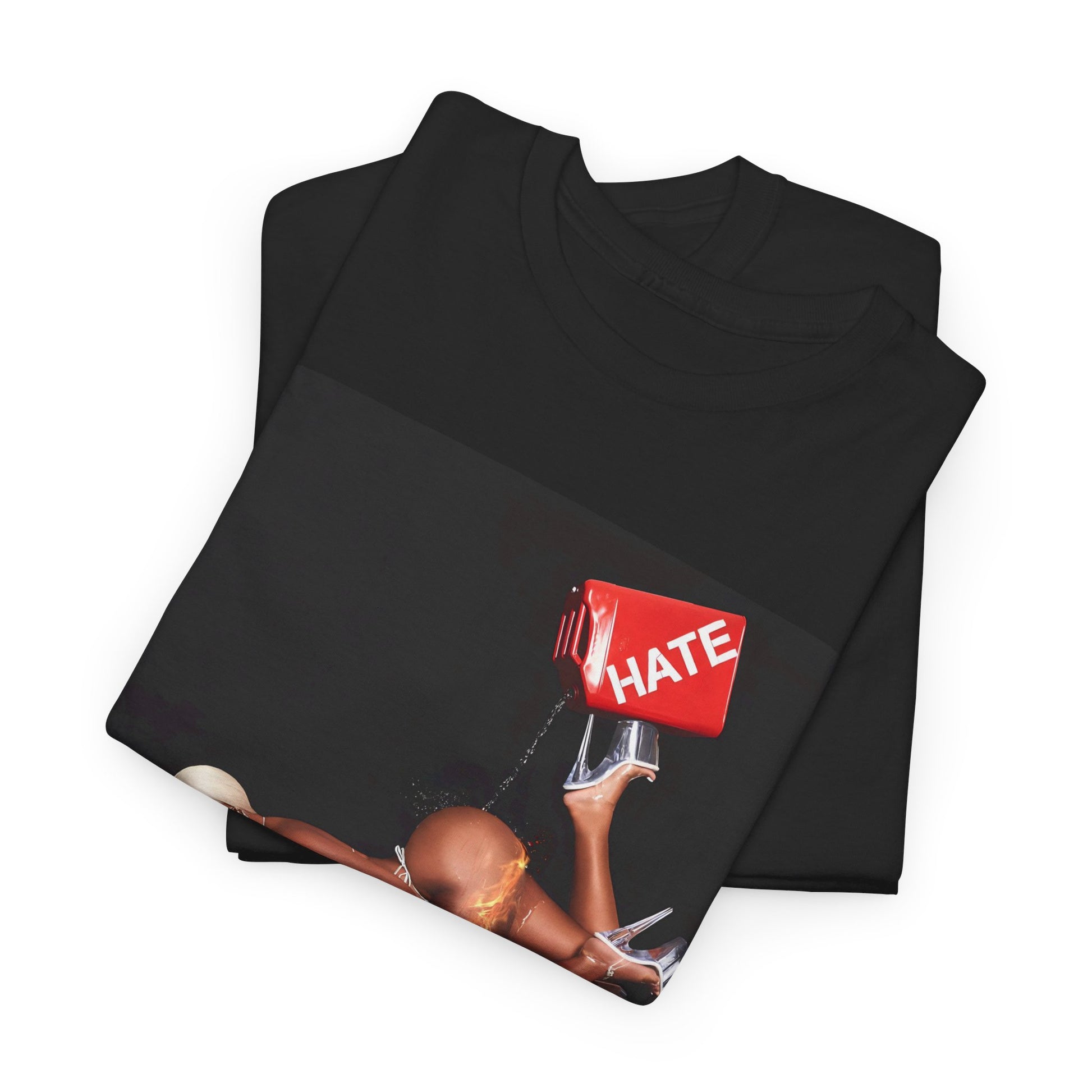 A black graphic t-shirt featuring a graphic related to Megan Thee Stallion's 'Pressurelicious' era.