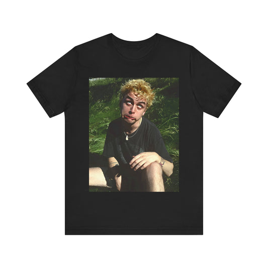 A black graphic t-shirt featuring a 90s graphic of Billie Joe Armstrong from Green Day.
