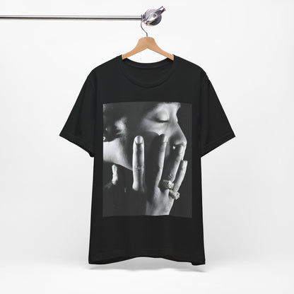 A black graphic t-shirt featuring an iconic West Coast swag graphic of Tupac.