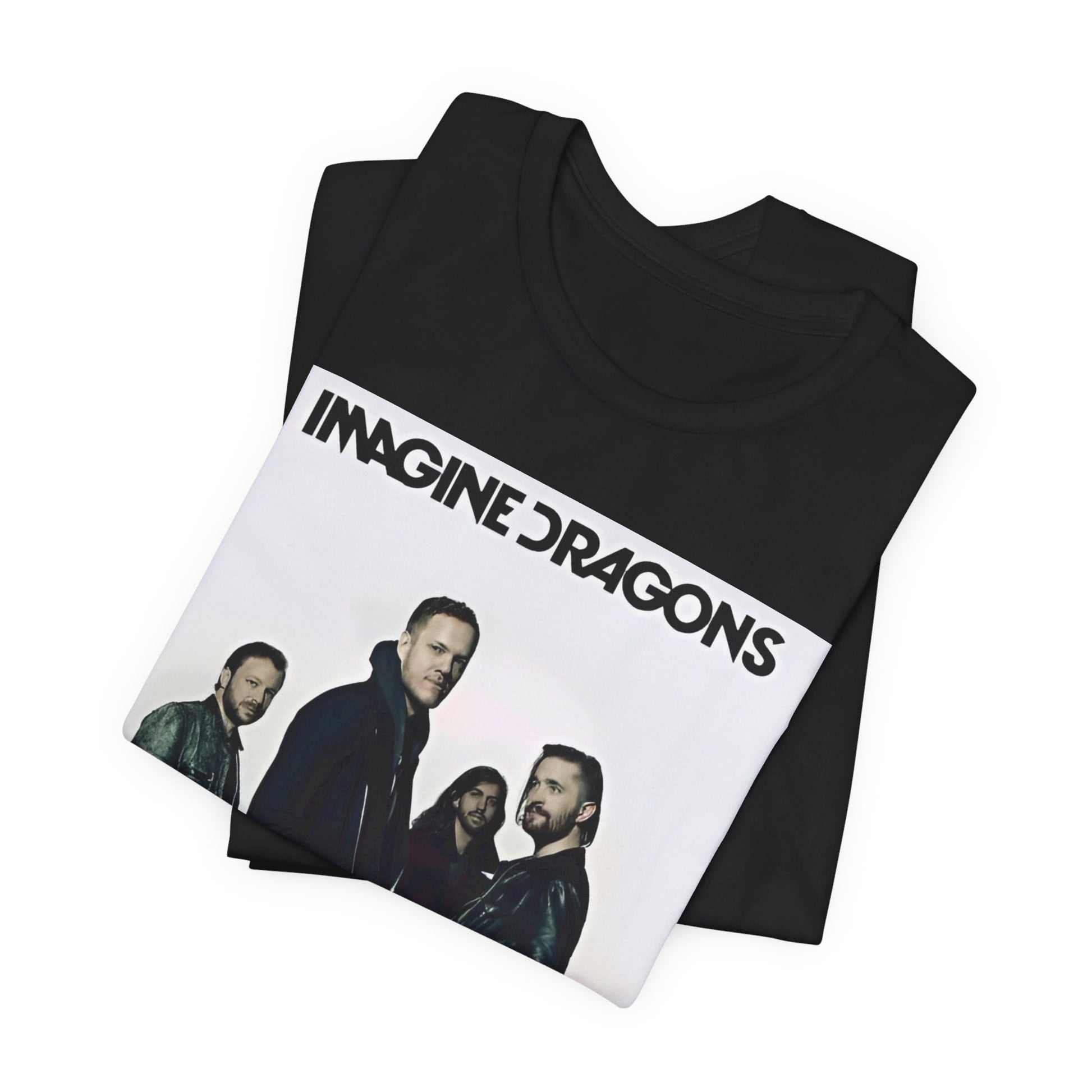 A black graphic t-shirt featuring a melodic indie rock graphic of Imagine Dragons.