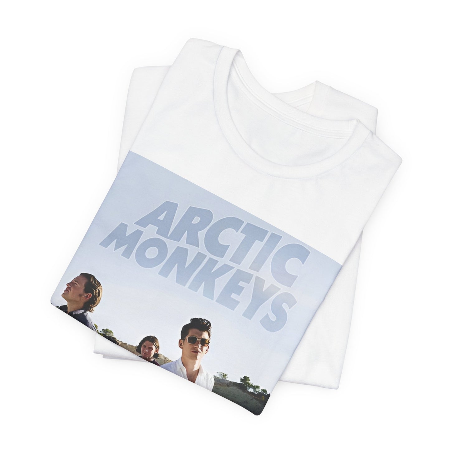 A black graphic t-shirt featuring a design related to Arctic Monkeys' 'AM' album era, possibly with the album art or band imagery.