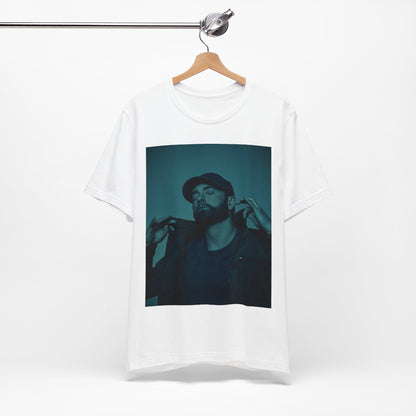 A black graphic t-shirt featuring a graphic of Eminem as a 'Rap God'.