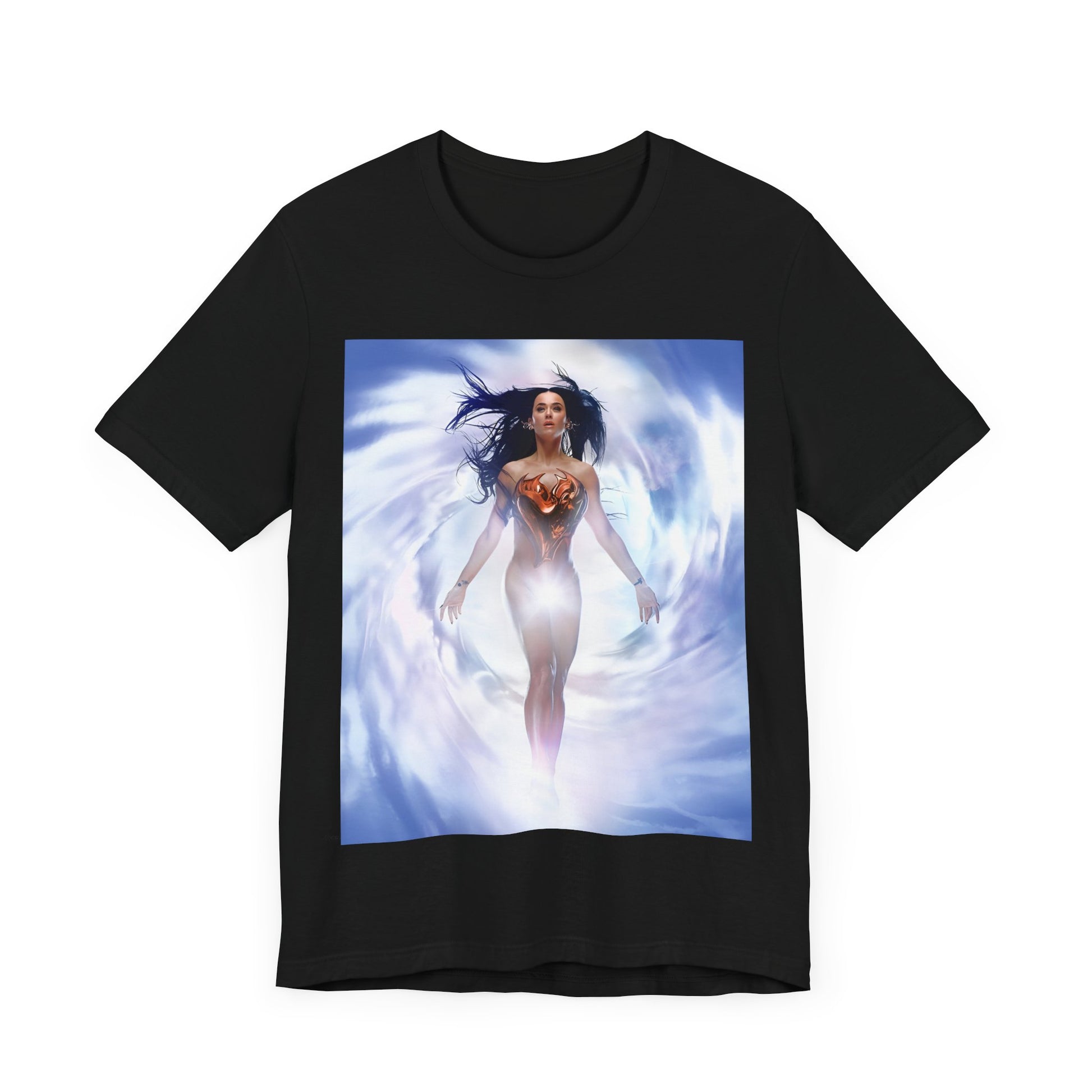 A black graphic t-shirt featuring a graphic related to Katy Perry's '143' era.