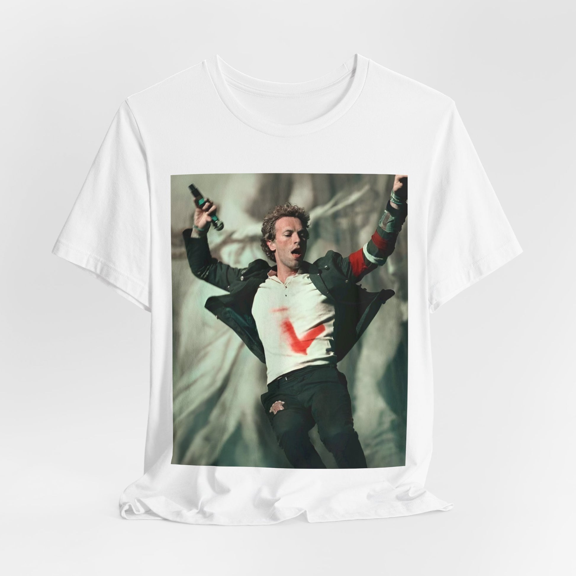 A black graphic t-shirt featuring the album cover art for Coldplay's 'Viva La Vida or Death and All His Friends'.