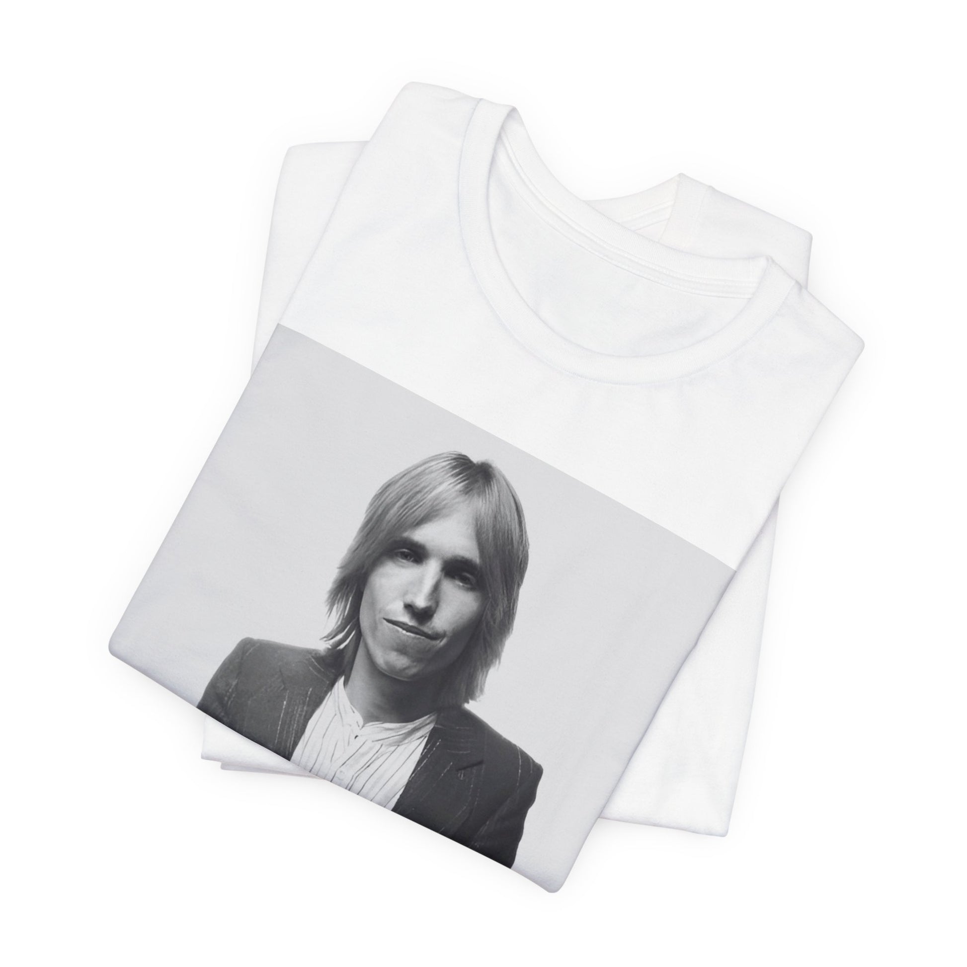 A black graphic t-shirt featuring a graphic of Tom Petty with rock legend vibes.