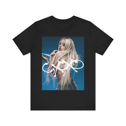A black graphic t-shirt featuring a graphic related to Camila Cabello's C,XOXO album.