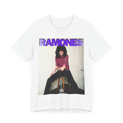 A black graphic t-shirt featuring a casual punk fan graphic of the Ramones.