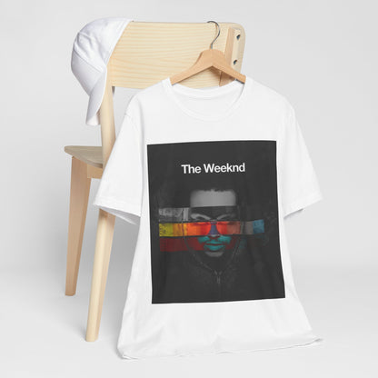 A black graphic t-shirt featuring a retro graphic related to The Weeknd's 'House of Balloons' mixtape.
