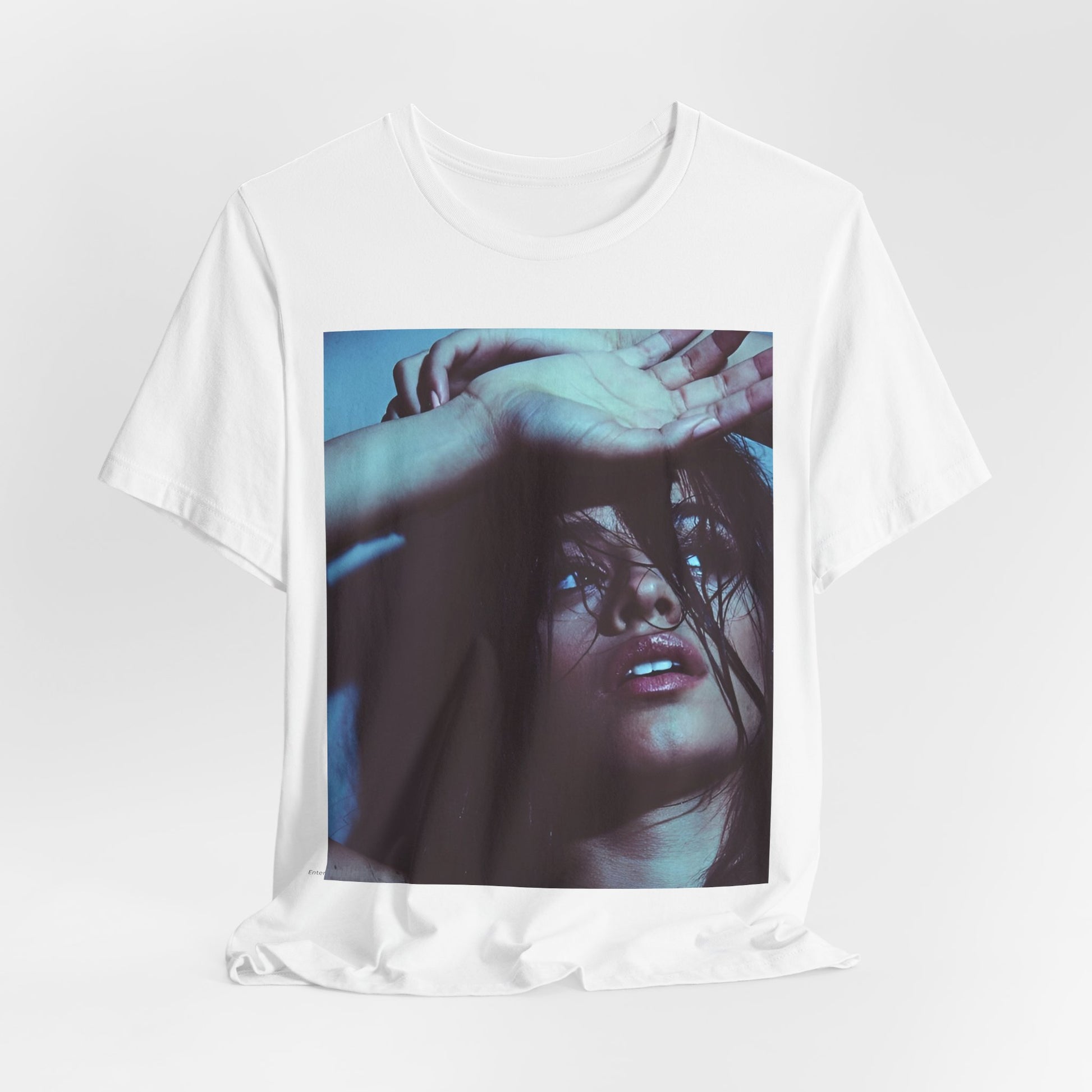 A black graphic t-shirt featuring a graphic related to Camila Cabello's "Señorita" song, possibly with dance-inspired elements.