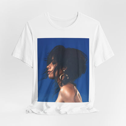 A black graphic t-shirt featuring a retro graphic related to Camila Cabello's "Havana" album.