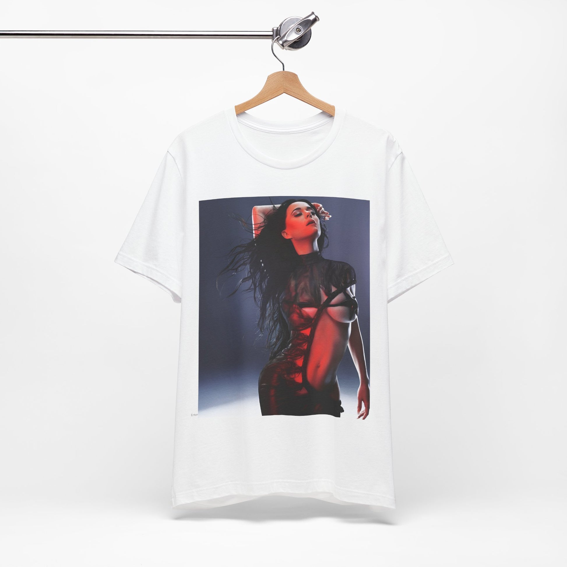 A black graphic t-shirt featuring a dreamy pop fantasy graphic of Katy Perry.