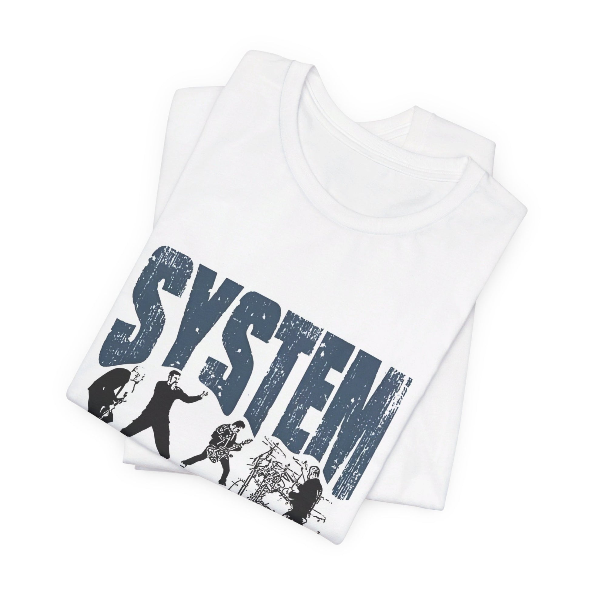 A black graphic t-shirt featuring a graphic of System of a Down as nu-metal pioneers.