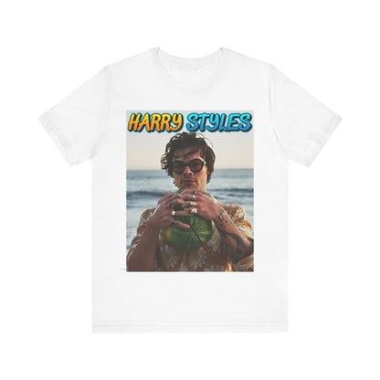 A black graphic t-shirt featuring a graphic related to Harry Styles' 'Watermelon Sugar' song or its viral impact.