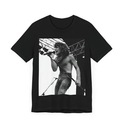 A black graphic t-shirt featuring a retro tour graphic for Bon Jovi's '88 tour.