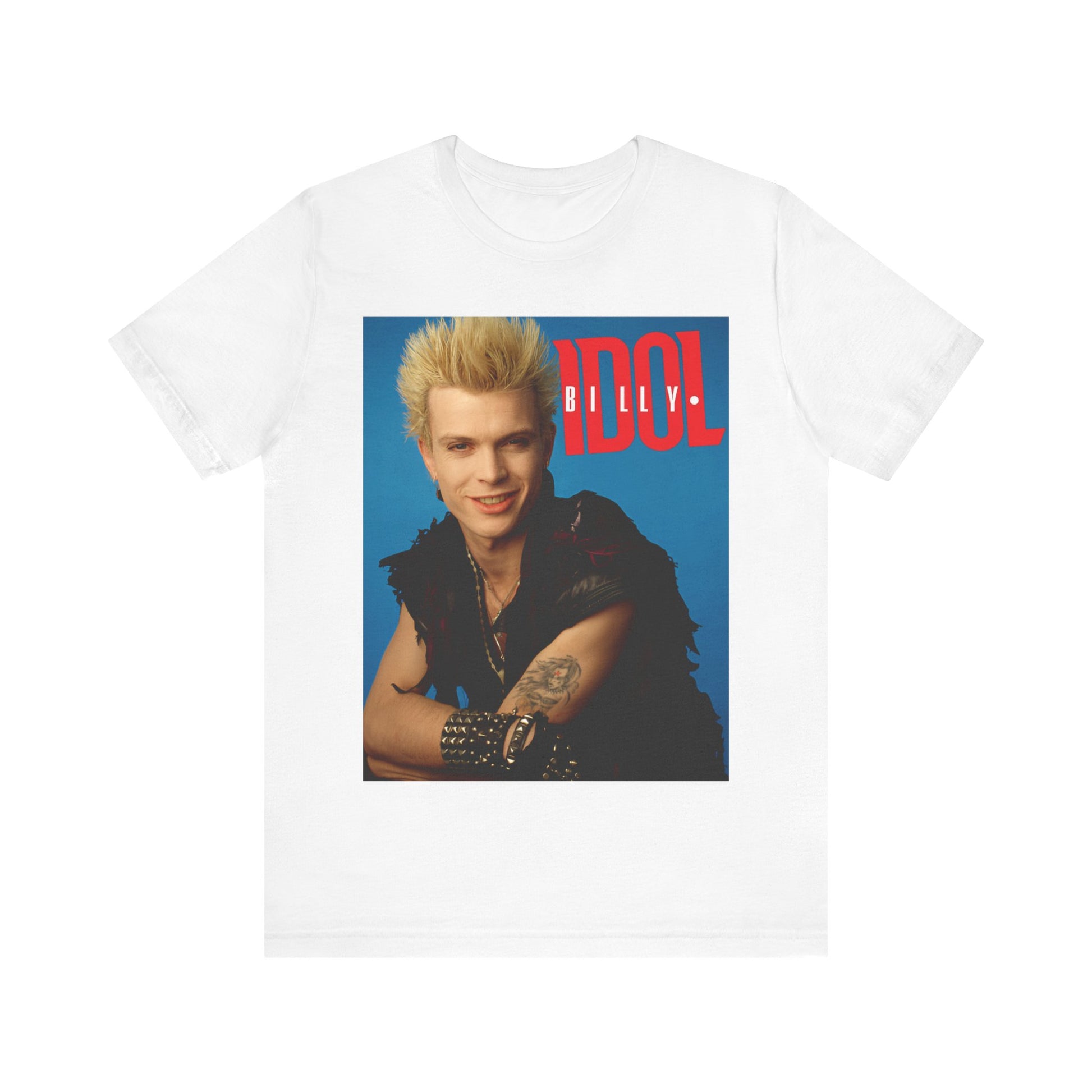 A black graphic t-shirt featuring a casual graphic inspired by Billy Idol's 'Rebel Yell' album or era.
