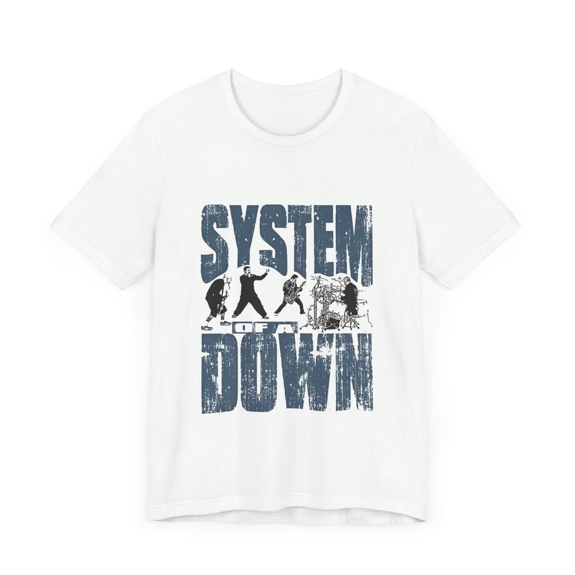 A black graphic t-shirt featuring a graphic of System of a Down as nu-metal pioneers.