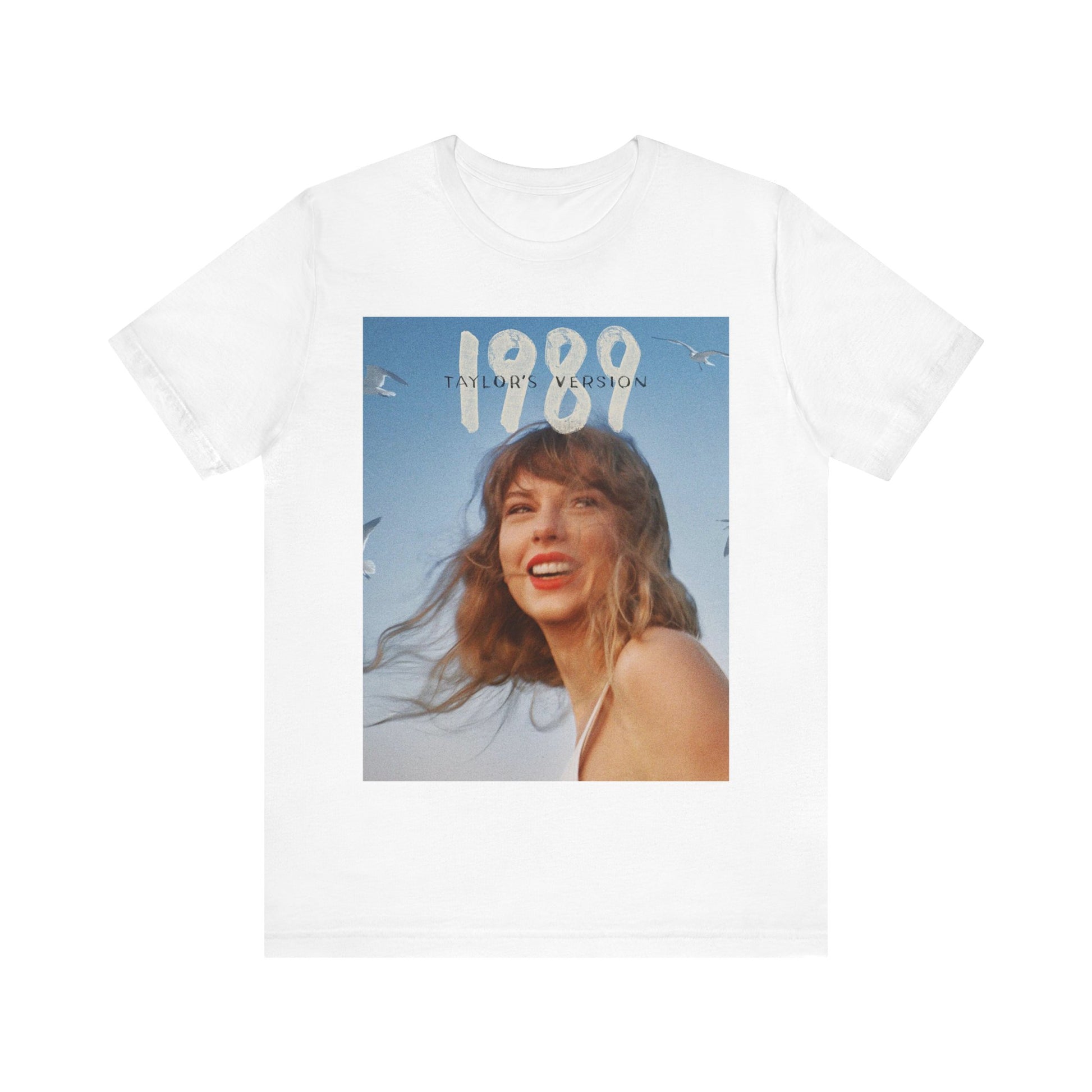 A black graphic t-shirt featuring a graphic related to Taylor Swift's 1989 album.