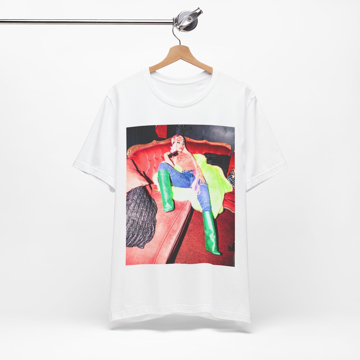A black graphic t-shirt featuring a retro graphic related to Nicki Minaj's 'Pink Friday' album era.