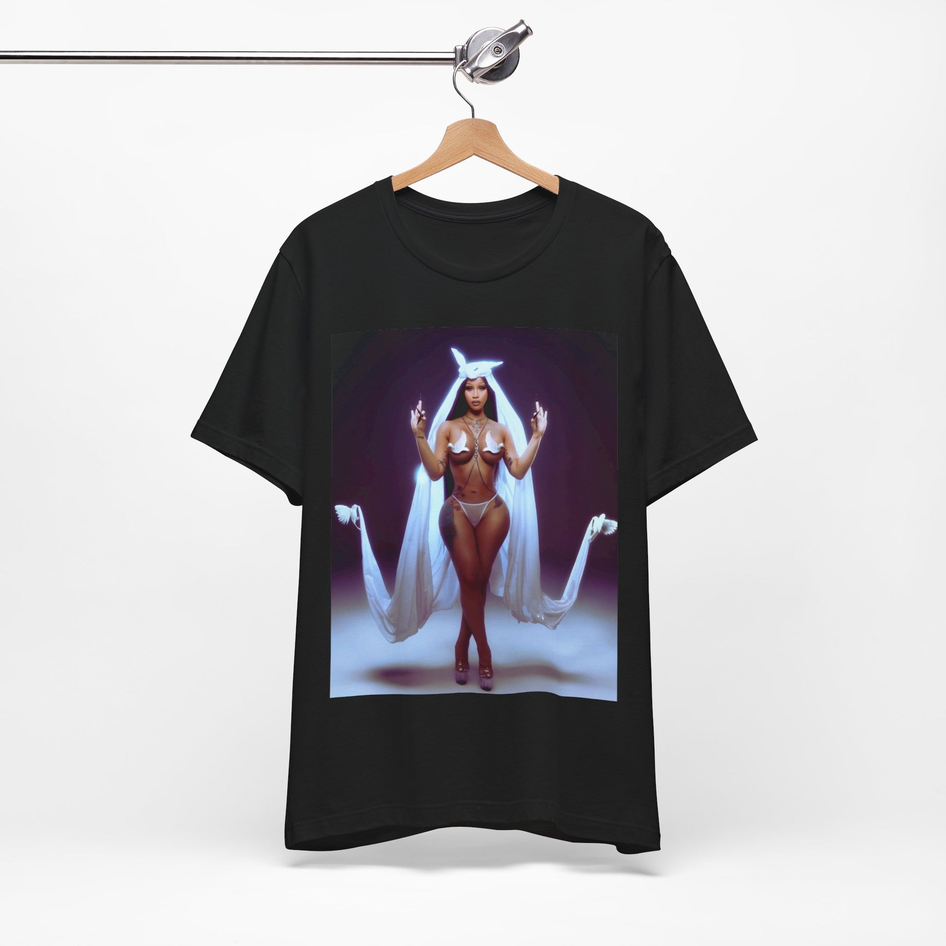 A black graphic t-shirt featuring a graphic of Cardi B with text like 'Enough Bronx' or related to her Bronx origins.