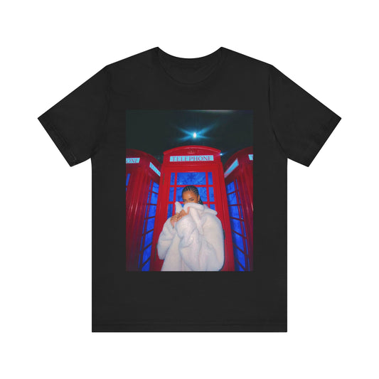 A black graphic t-shirt featuring a rhythmic dance pop graphic of Tyla.